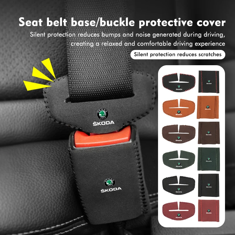 2Pcs Car Seat Belt Buckle Protector Clip Anti-Collisione Cover Per Skoda Rapid Kodiaq Karoq Fabia Kamiq Mk3 Roomster Enyaq