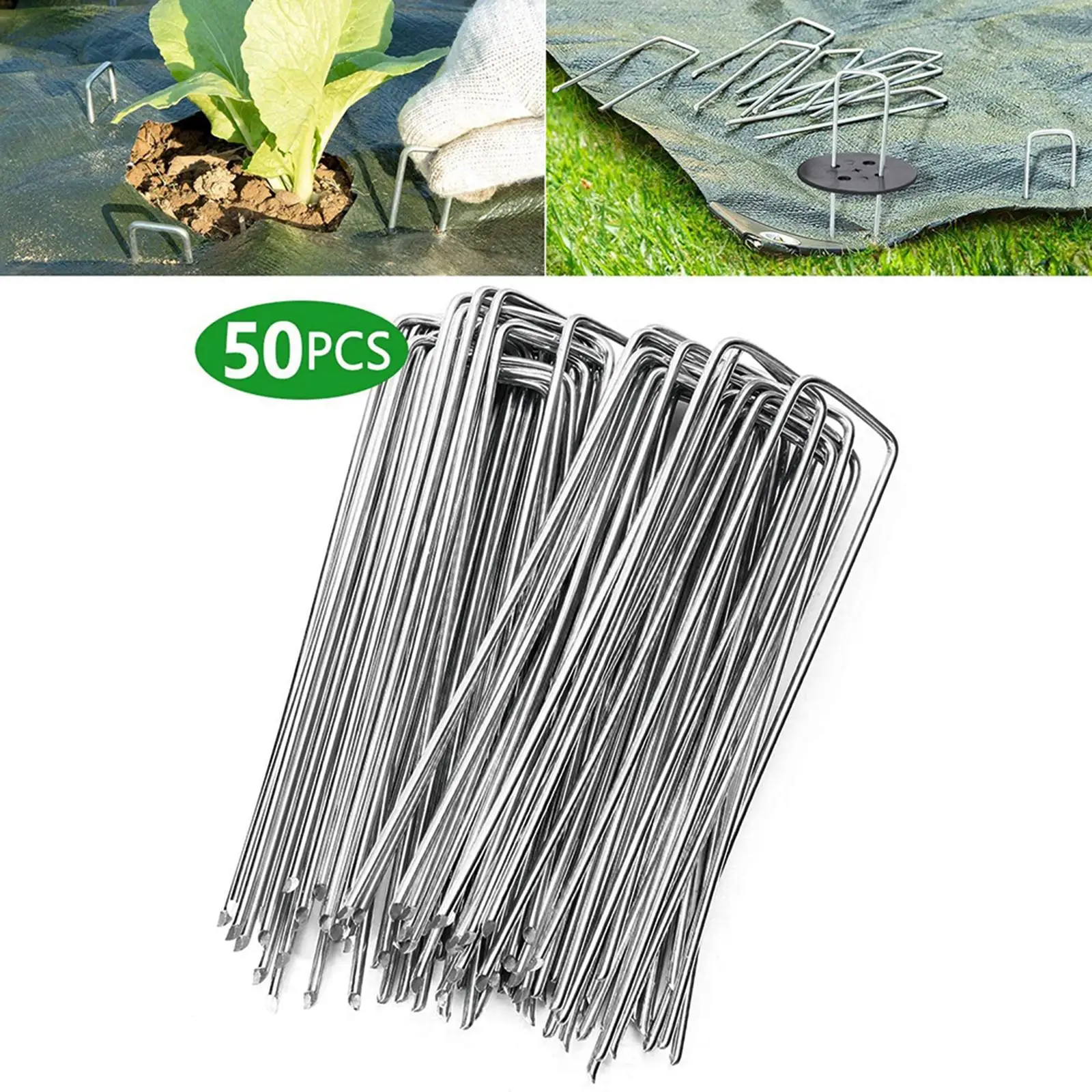 Garden Staples 50x Rust-Free 6 Inch Landscape SOD U Stakes Round Pegs Pins