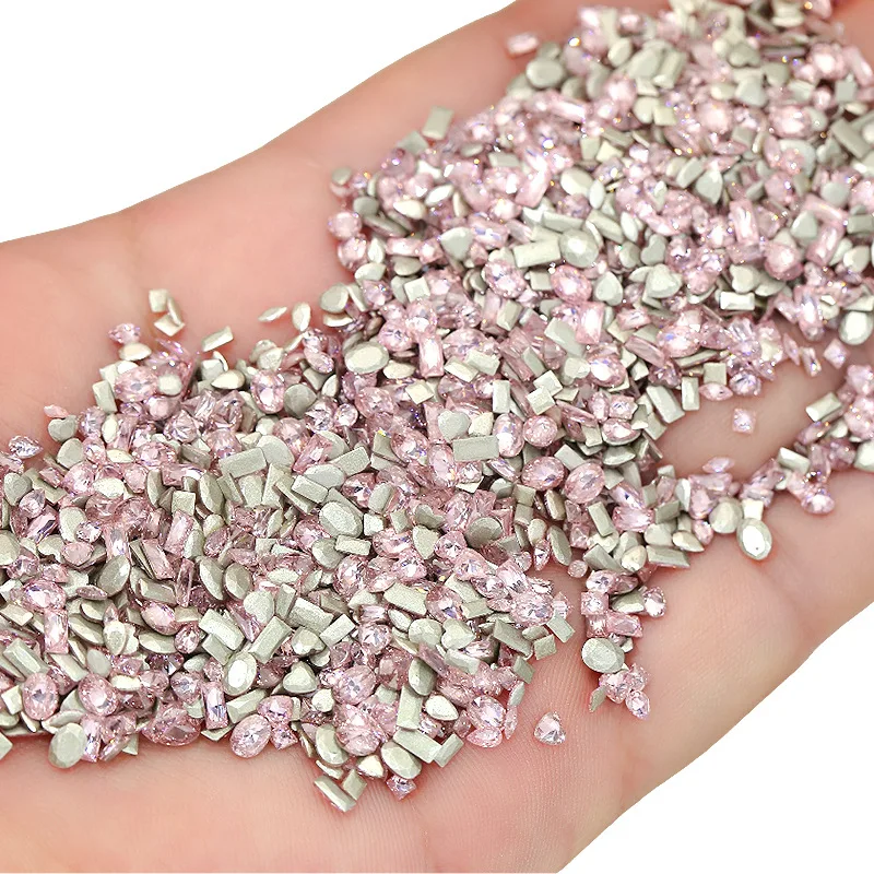 50PCS Sparkle Pink 5A Zircon Chamfered Mini Crystal Diamonds Square Rect Oval Nail Art Rhinestones Decorations Manicure Charms 5