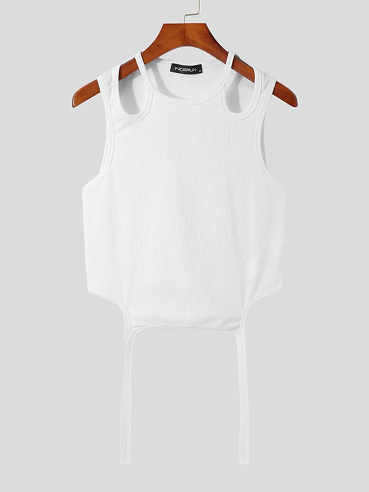 INCERUNFashion 남성 탱크 탑 솔리드 컬러 2023 민소매 중공 캐주얼 조끼 남성 여름 섹시한 Streetwear 불규칙한 탑 S-5XL