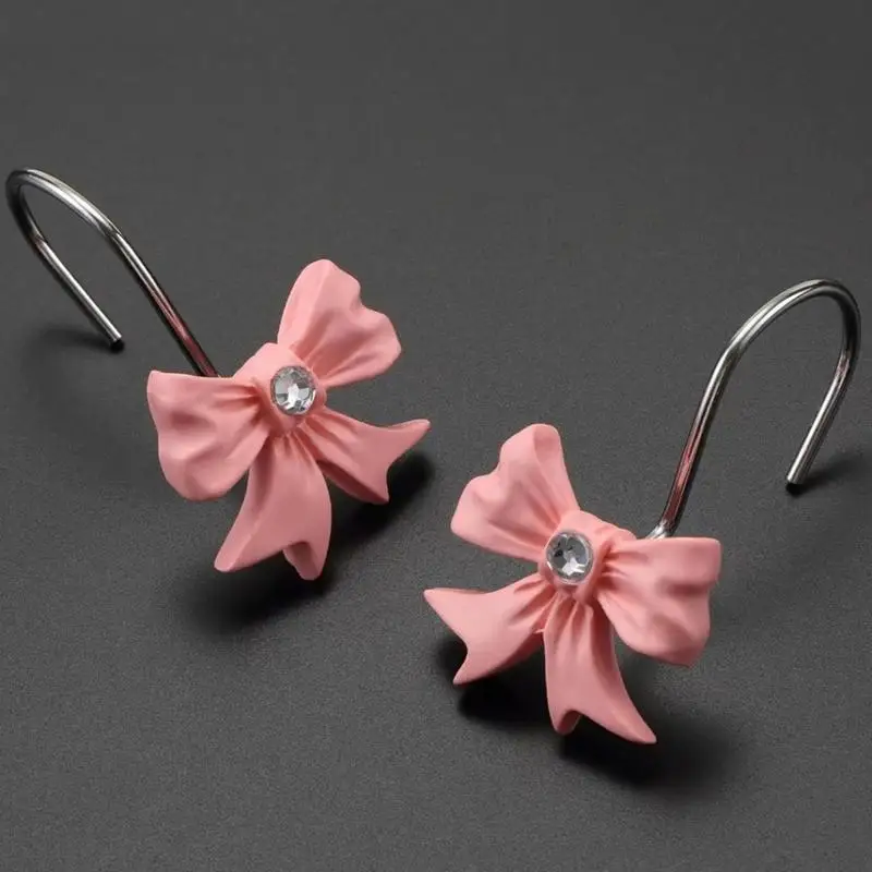 Window Covering Bow Hooks 12X Shower Hooks With Rhinestones Boho Trendy Window Covering Rings For Bathroom Art Decor