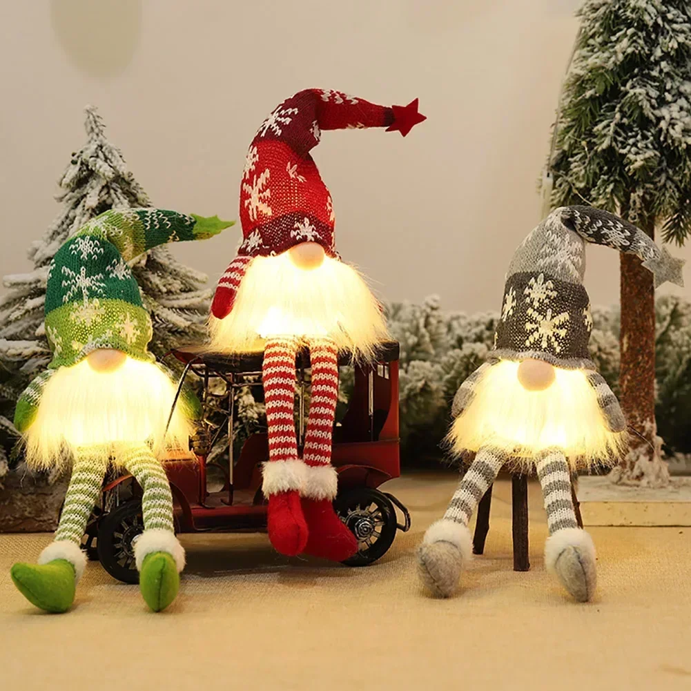 LED Light-Up Plush Christmas Gnome Ornament - Festive Knitted Holiday Decor and Gift
