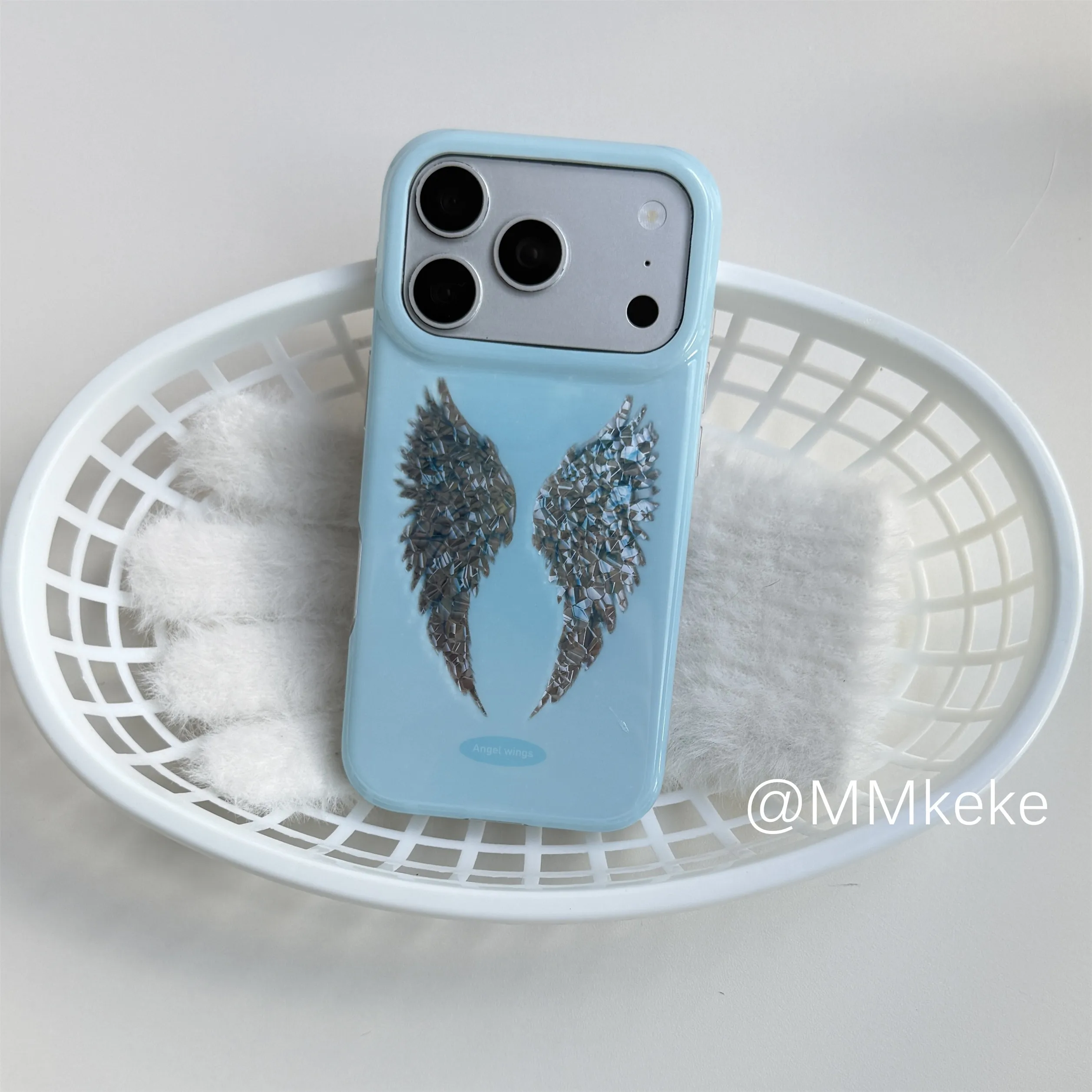 Korea-inspired Blue Angel Wings Shining Y2K Cool Girl Phone Case with Bumper Cover