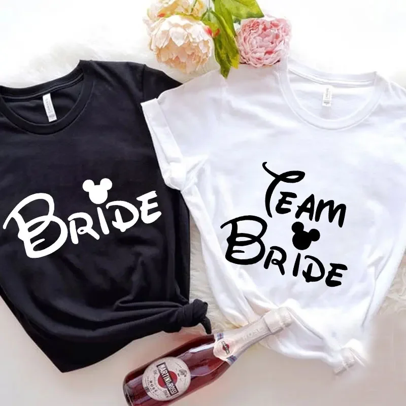 

Friends Team Bride T-Shirt Bachelorette Hen Party Tops Bridesmaid Bride To Be Squad Tee Girls Bridal Shower Wedding Party Tshirt