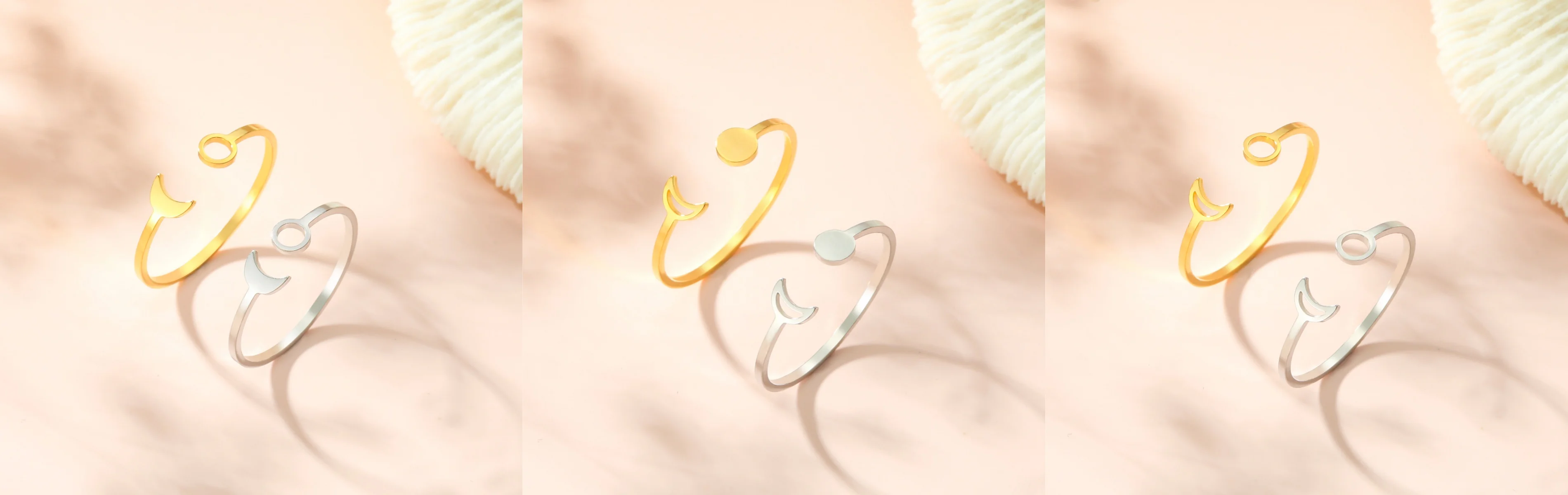 Kkjoy Minimalistischer, hohler Halbmond-Sonnen-offener, verstellbarer Fingerring aus Edelstahl für Frauen, trendiger Schmuck, Geschenk im Großhandel – Detail 3