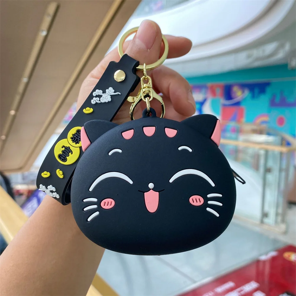 Cute Silicone Coin Purse Wallet Keychain Cartoon Cat Dogs Kids Key Wallets Portable Lipstick Earphone Storage Bag Children Gift