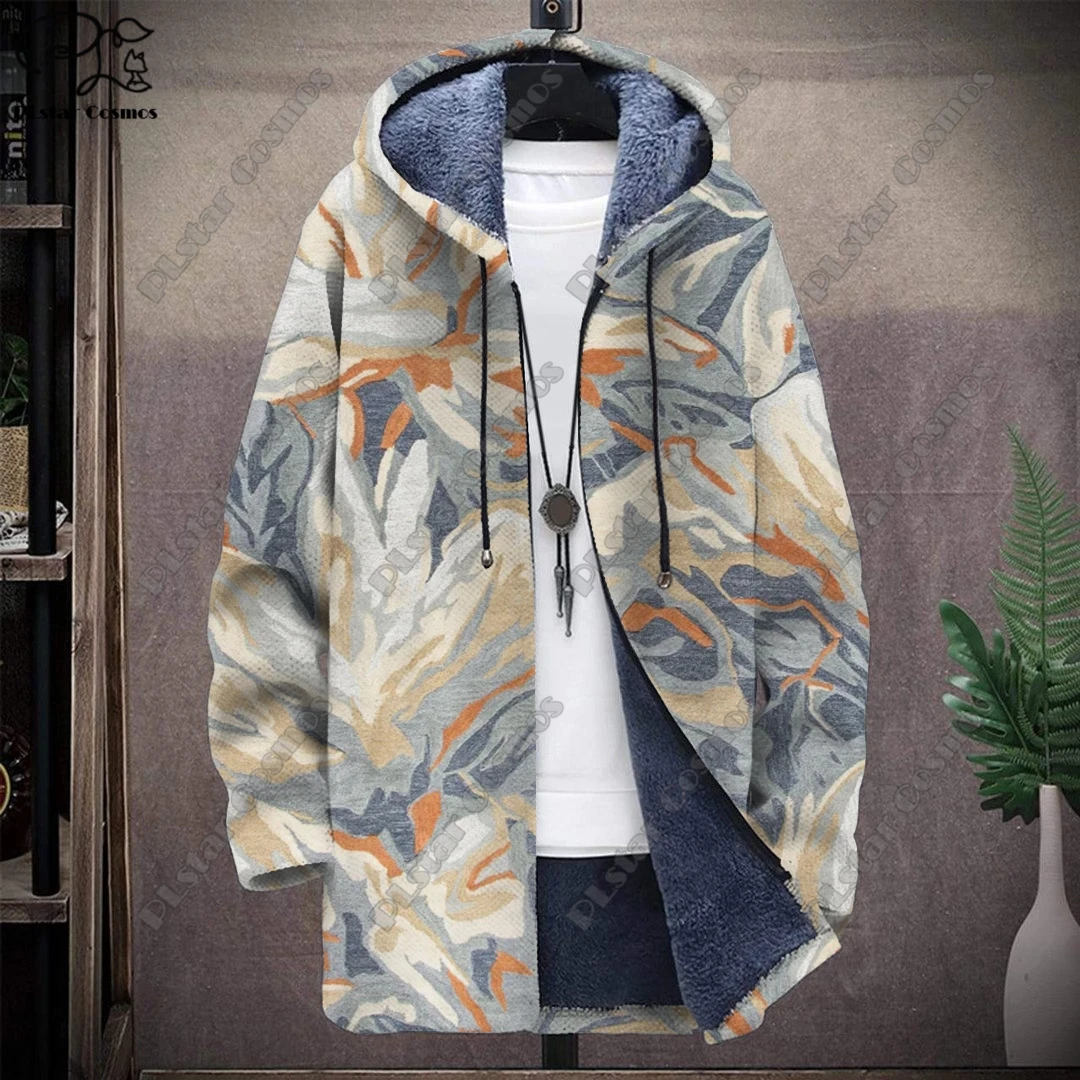 3D printed colorful tribal retro pattern hooded zipper warm and cold-proof jacket for your own winter casual series-F3