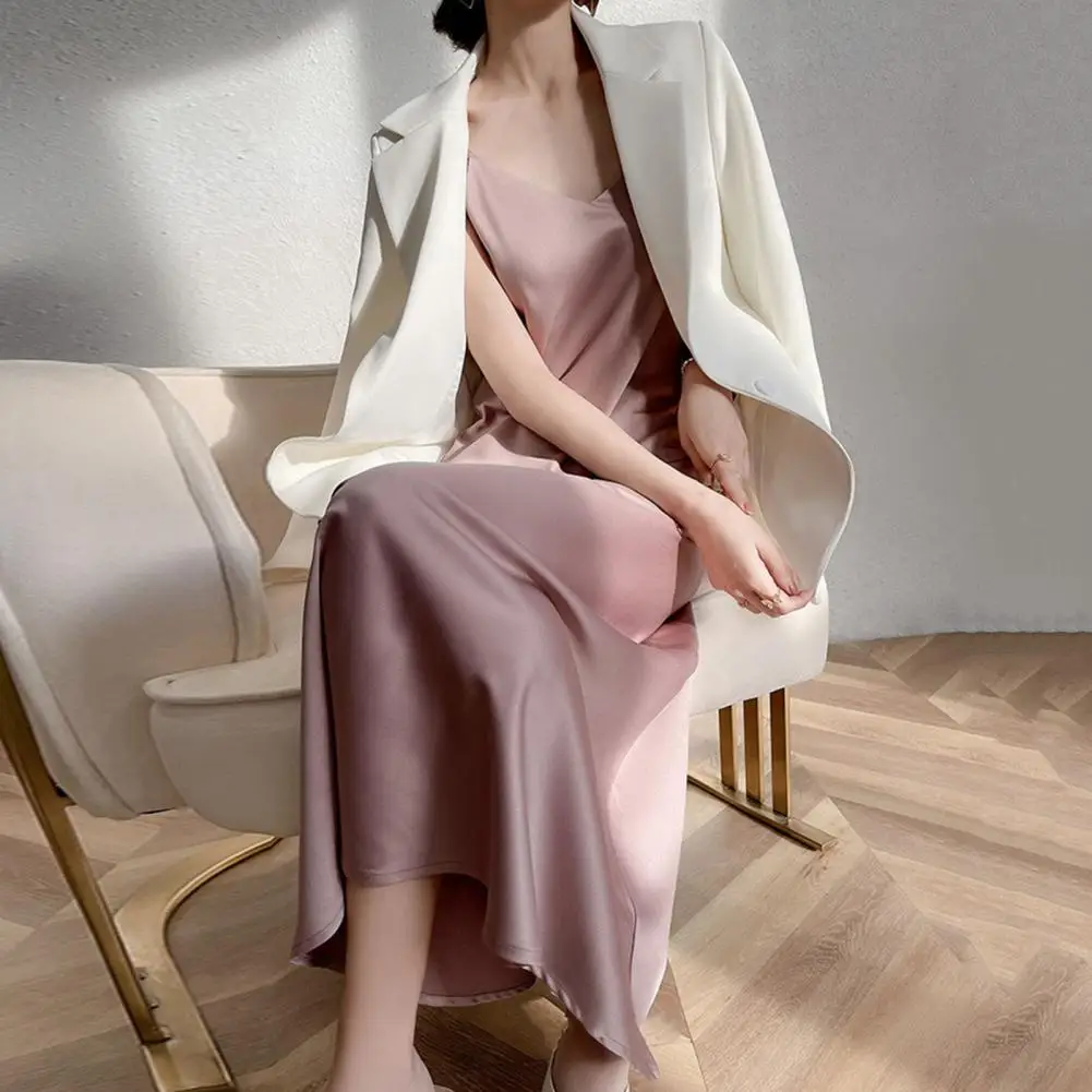 

Women Mid Dress Spaghetti Strap V Neck Basic Sleeveless Dress-up Backless High Waist Elegant Lady Summer Dress Women Clothes