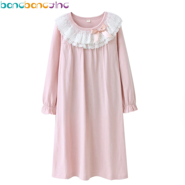 

2023 New Girls Lace Nightgowns 100% Cotton Long Sleeve Sleeping Dresses Princess Girls Pjs Kids Pajamas Dress For Girls