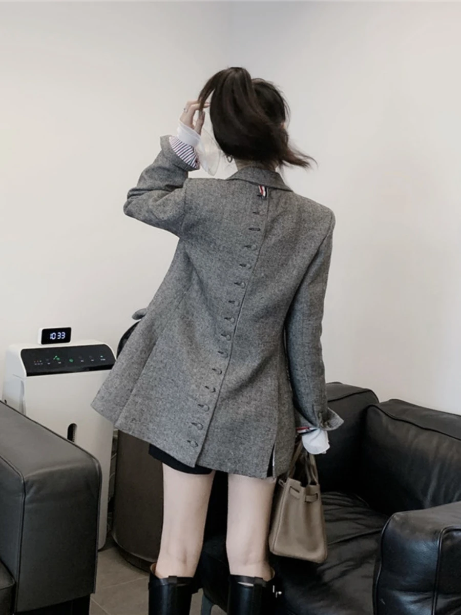 Luxury Pattern Suit High-Grade Back Slit Woolen Coat Women's Spring and Autumn Elegant Slimming Long Sleeve Wool Suit Jackets