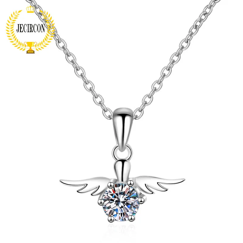 

JECIRCON 925 Sterling Silver Angel Necklace for Women PT950 Platinum 0.5ct Moissanite Simulation Diamond Pendant Fashion Jewelry