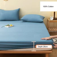 100% Cotton Bed Fitted Sheet + 2pc Pillowcases Solid Color Mattress Cover With Elastic Twin Queen King Size Bed Sheet Set B102A 5