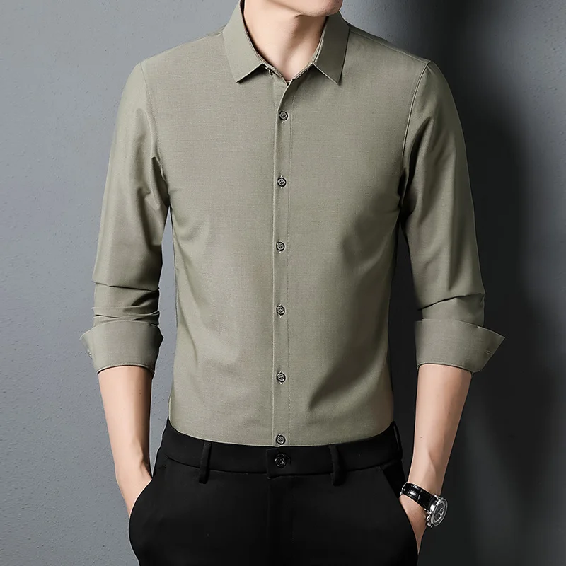 브랜드 단색 남성 의류 용수철, 비즈니스 캐주얼 클래식 턴다운 칼라 긴팔 셔츠, 가을 신상
