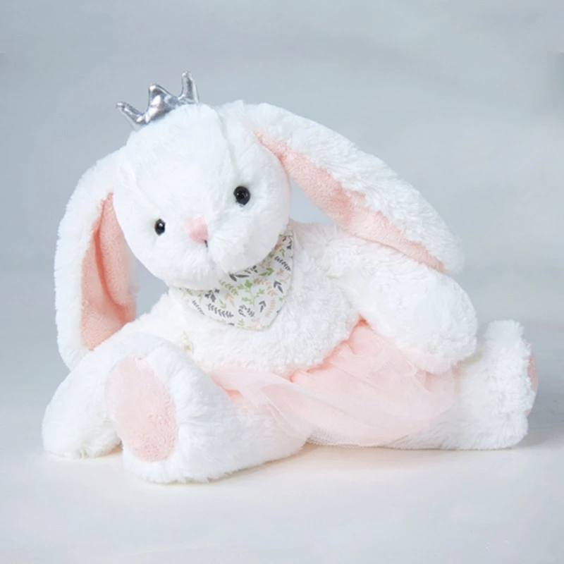 

14Inch Lovely Bunny Princess Dolls with Crown Dress Kids Girls Stuffed Plush Animal Toys Long Ear Rabbit Doll Home Decoration