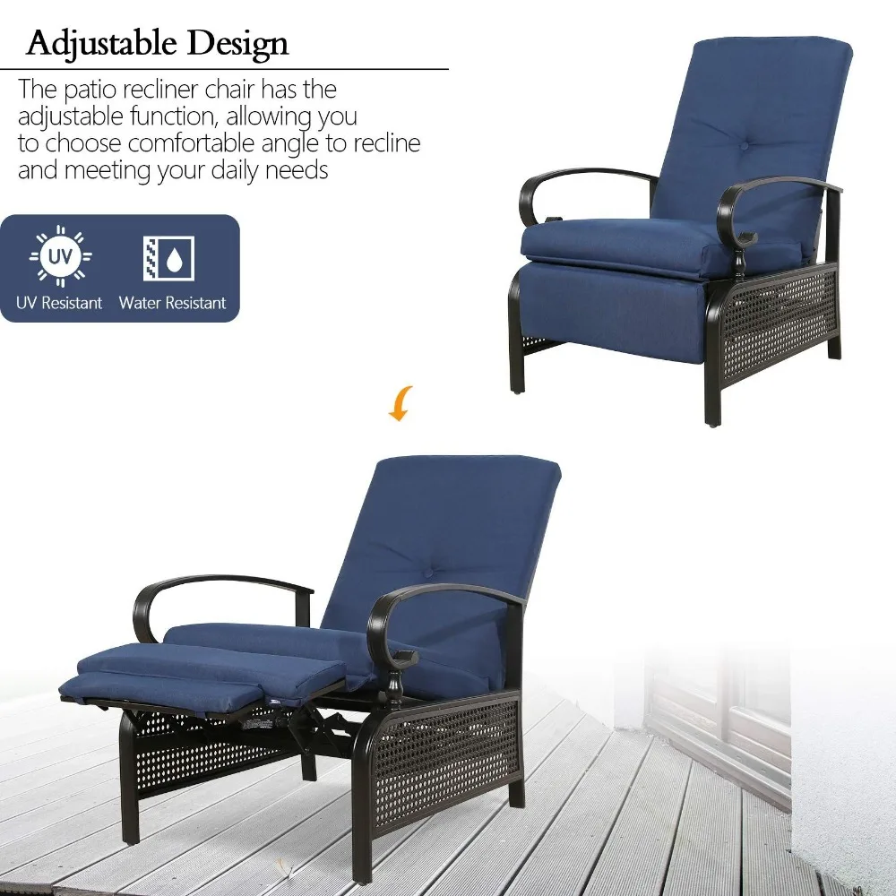 Outdoor Recliner Adjustable Patio Reclining Lounge Chair with Olefin Cushion, for Poolside, Beach, Yard, Outdoor Recliner 6