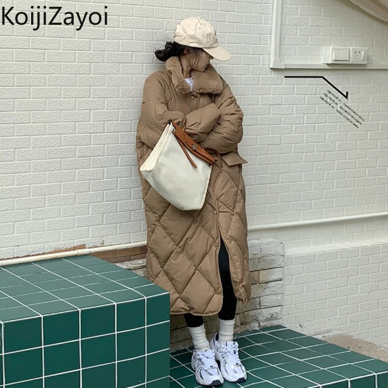 

Koijizayoi Thicken Women Elegant Long Quilted Coat Fashion Lady Winter Warm Parkas Solid Loose Jacket Outwear Winder Breaker