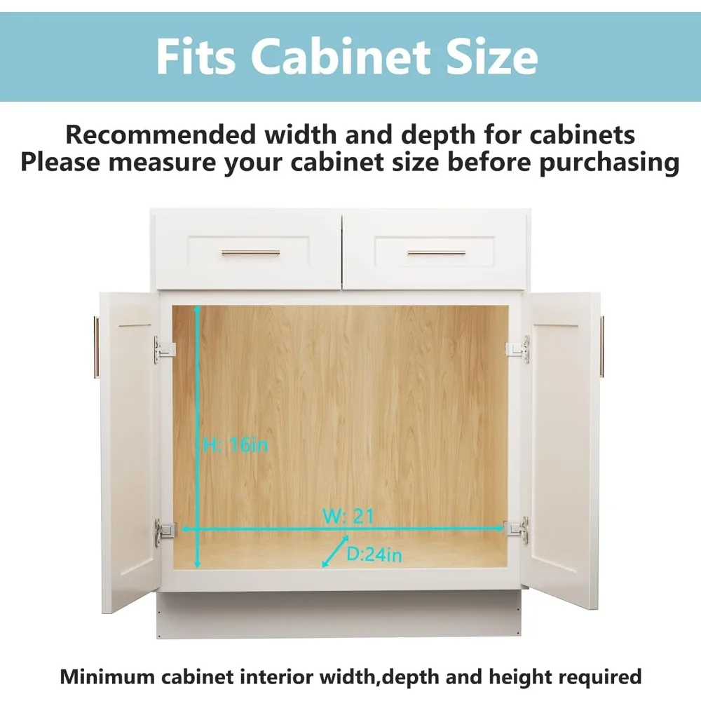 2 Tier Pull Out Cabinet Organizer 19&frac12;" W x 21&frac12;" D, Slide Out Drawers with Wooden Handle, Sliding Shelves Organization