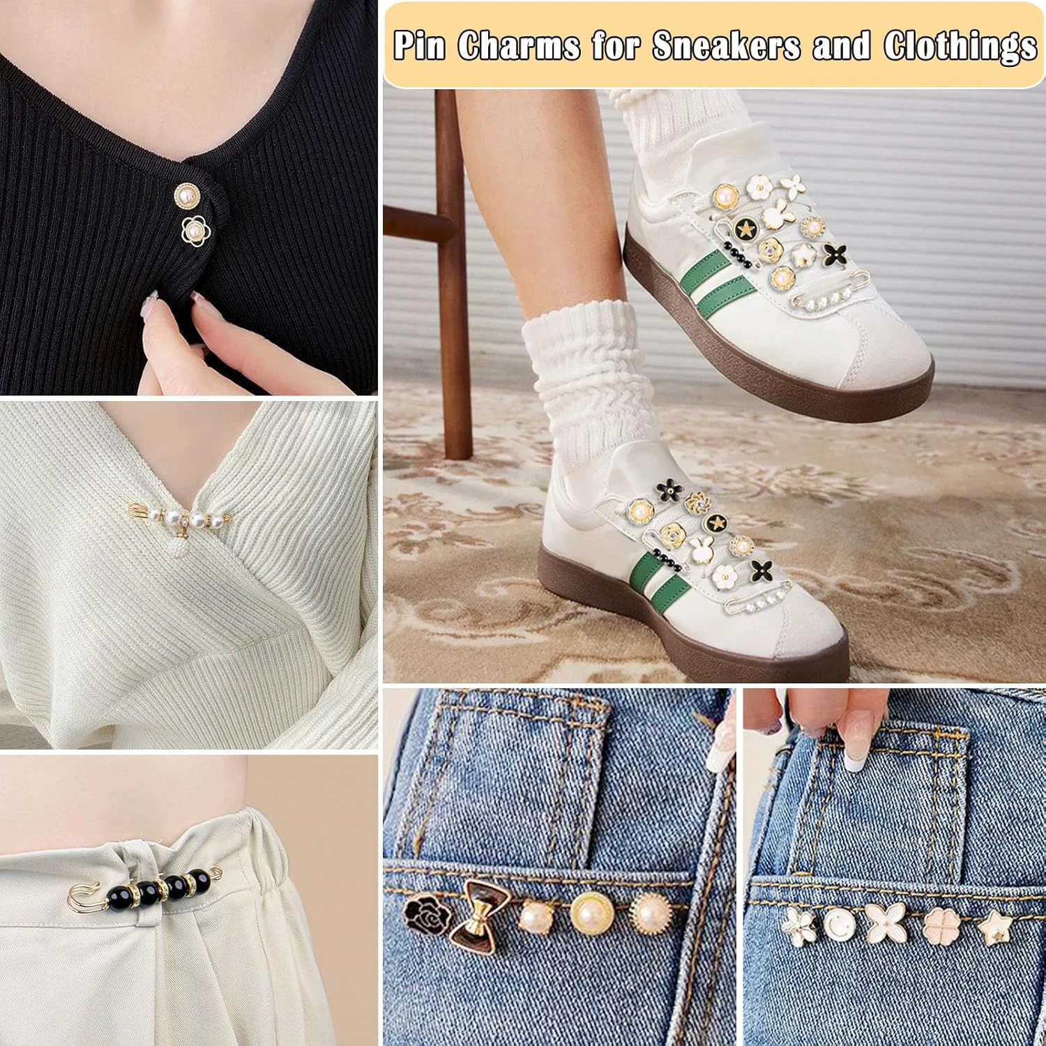 신발 양말 진주 브로치 핀 신발 매력 46개 운동화 신발 끈 잡동사니 양말 매력 키트 신발 DIY 장식