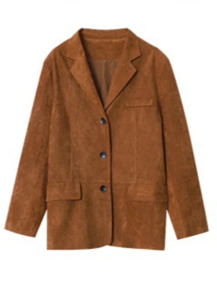 Casual Suede Long Sleeve Jackets Women Autumn Loose Brown Lapel Coat Top With Pockets Female Elegant Chic Street New in Outwear