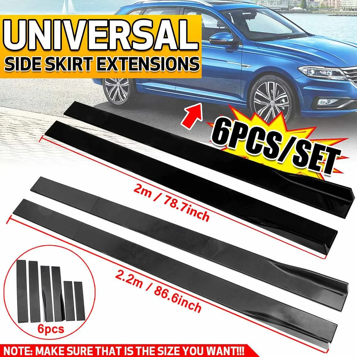 

78.7/86.6'' Universal Car Side Skirt Extension Rocker Panel Splitter Winglet For BMW Benz VW Audi Ford Kia Car Accessories