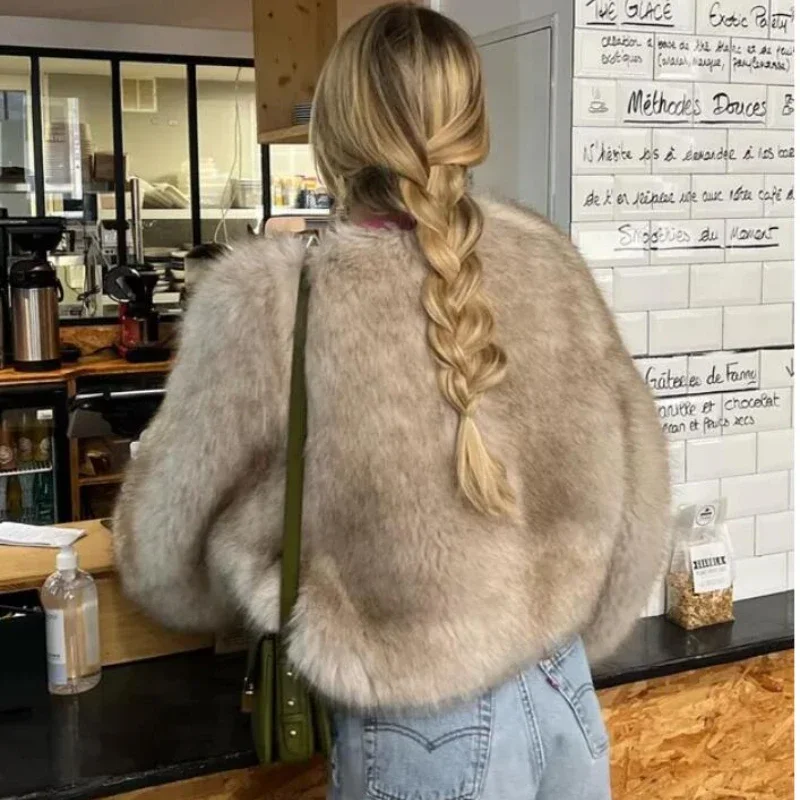 Clearance Fur Coat Women Warm Furry Long Sleeve Loose V-neek Female Outwear Autumn Winter Fashion Street All Match Lady Overcoat 2