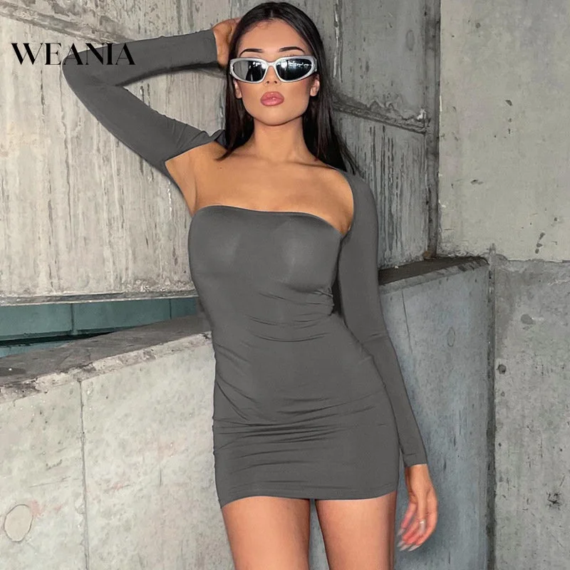 

Women Fashion Square Collar Solid Color Long-Sleeved Bodycon Dress