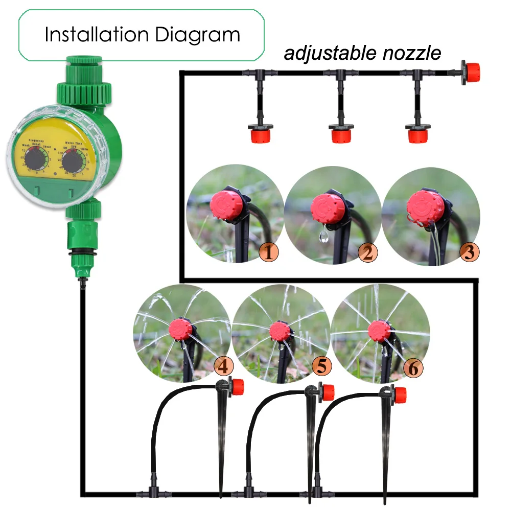 10-50M Automatic Garden Watering Adjustable 4/7mm Drip Irrigation System with Water Timer Controller Micro Drop Kits