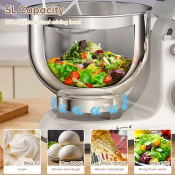BioloMix Kitchen Food Stand Mixer, 1200W 11-Speeds DC Motor, Digital OLED Screen, Electric Food Mixer with Dough Hook, Whisk 4