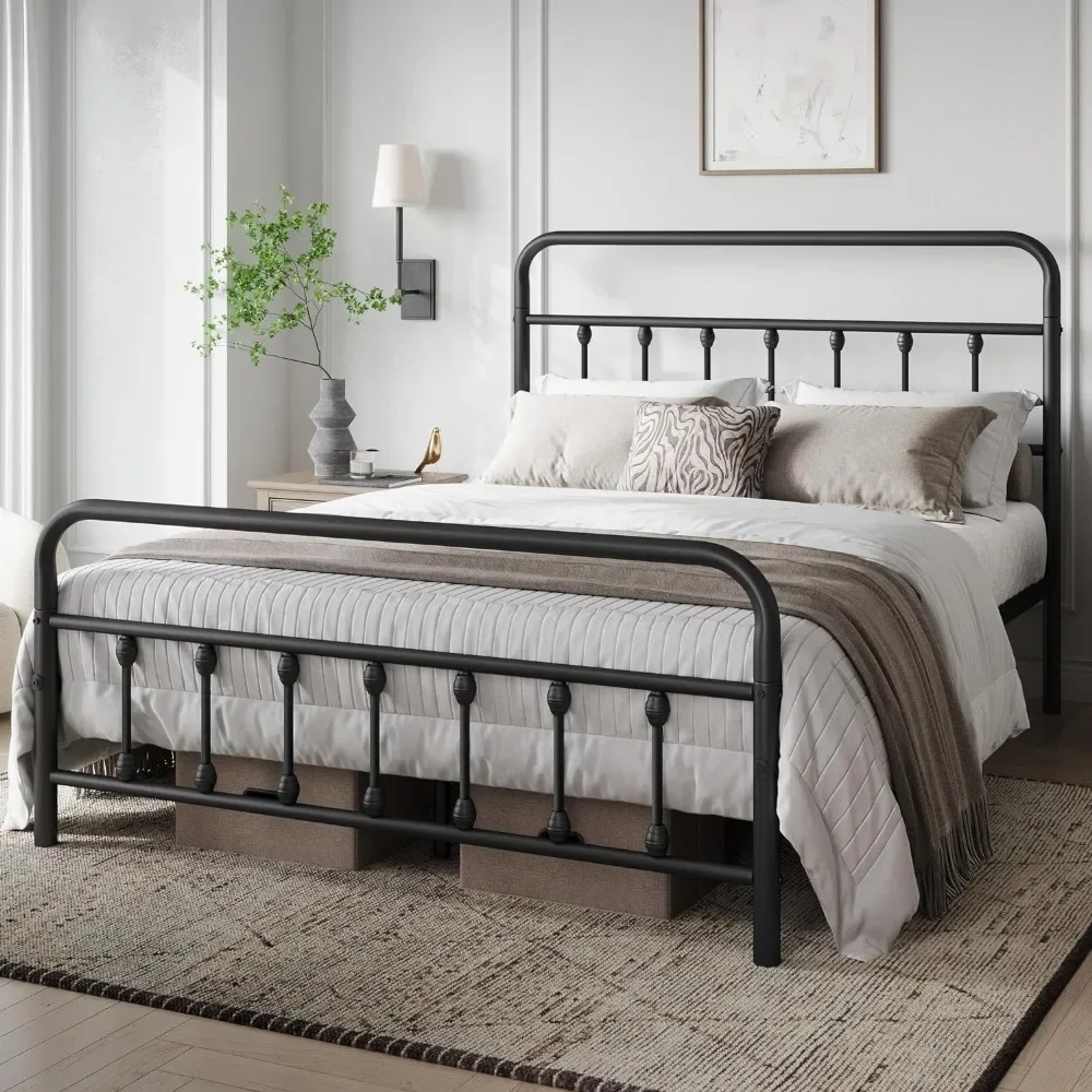 

Bed Frame, Mattress Foundation with Victorian Style Iron-Art Headboard/Footboard/Under Bed Storag, Metal Platform Bed Frame