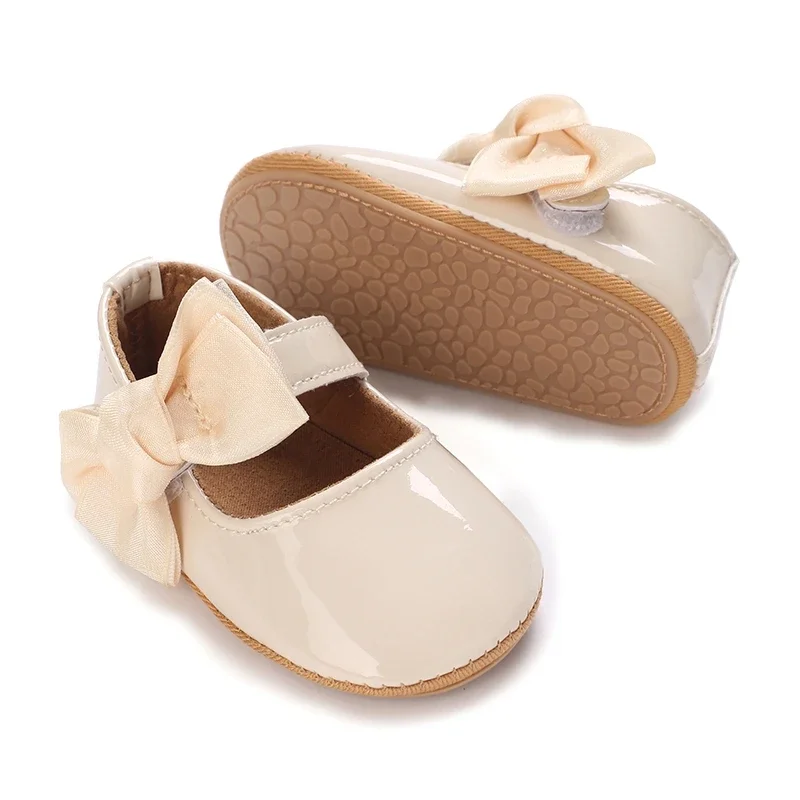 Baby Girls Princess Shoes Newborn Infant Solid Color Bowknot Soft Sole Non-Slip Flats Crib Shoes Toddler First Walkers