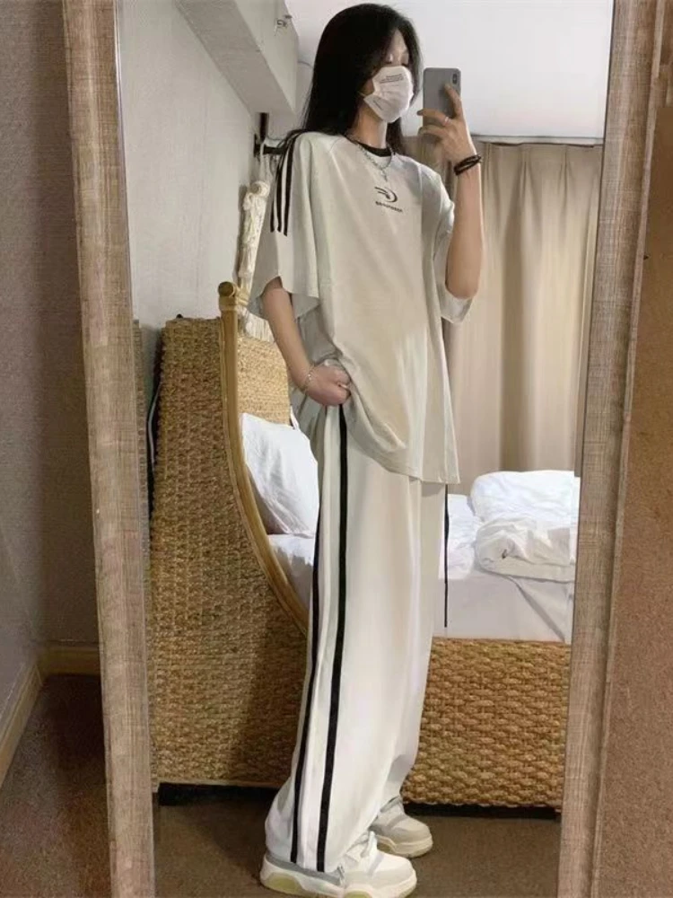 HOUZHOU Korean Style Oversize White Jogging Sweatpants Women Hippie Kpop Streetwear Basic Striped Sports Pants Harajuku Trousers