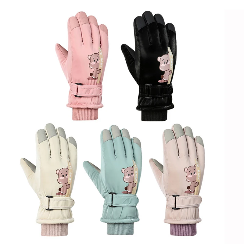Winter Child Gloves for Girls Boys Waterproof Skiing Kids Gloves Bear Thicken Telefingers Children Winter for Sports