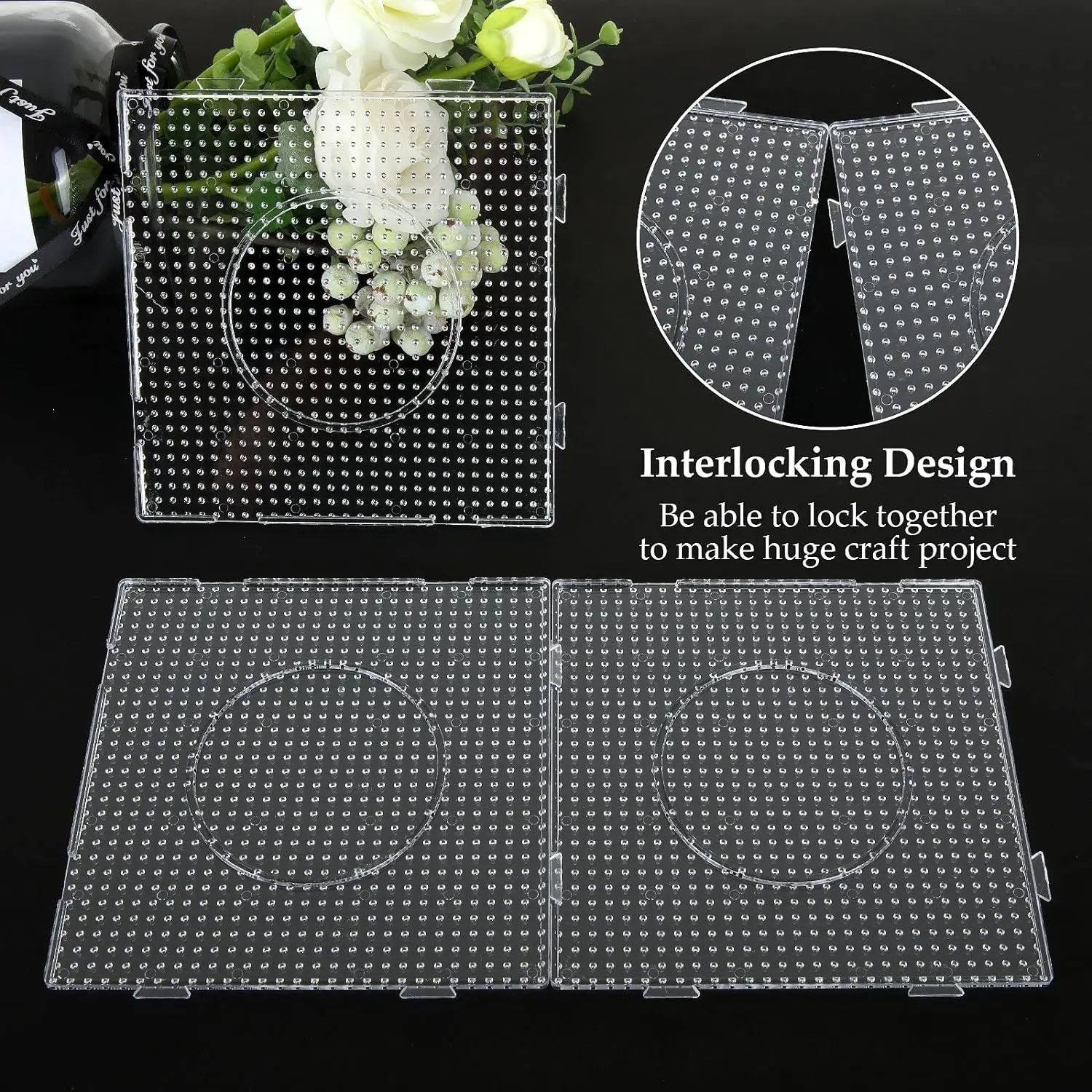5mm Fuse Beads Pegboards Large Plastic Bead Pegboard Fuse Beads Boards with Beads Square Peg Boards Kit for Kids DIY Craft Beads 3
