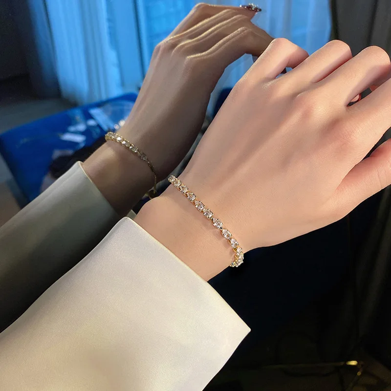 Luxury Adjustable Bracelet Women's Fashion Temperament Geometric Square Rhinestone Bracelet Wristband Party Wedding Jewelry 2
