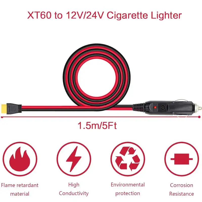 12V 24V Car Cigarette Lighter to XT60 Charging Cable for ALLPOWERS S2000 Pro Bluetti EB55 Anker 757/767 Ecoflow Delta/River etc.