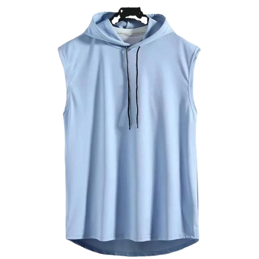 Tank Tops Sleeveless Vests Mens Tank Tops Fitness Clothes Ice Silk Summer Muscle Hoodie Vest Sleeveless Bodybuilding Gym Workout Fitness Shirt