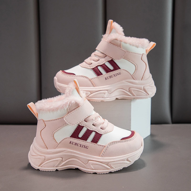 Warm Children Sneaker Winter Girls Cotton Shoes Luxury High Top Trainers School Sports Tennis Snow Girls Boy Fur Sneaker Boot