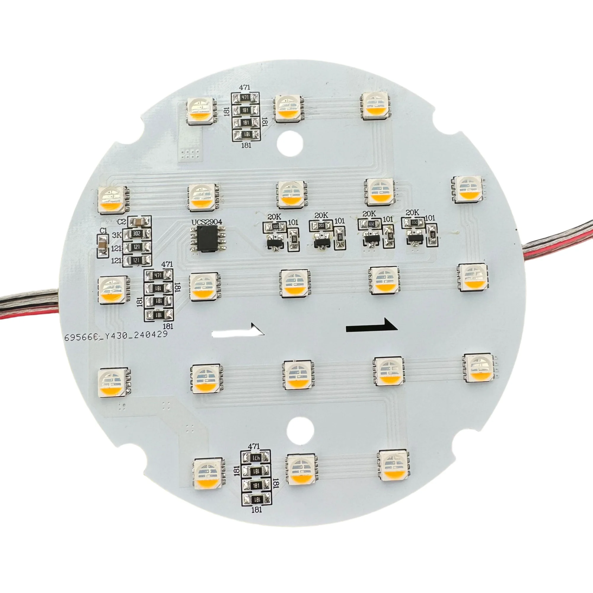 10 Pixels/Set 90mm PCBA UCS2904-RGBW(6500K) IC Addressable RGBW Pixel Light DC24V Input non-waterproof with 3Pin 20cm Clear Wire