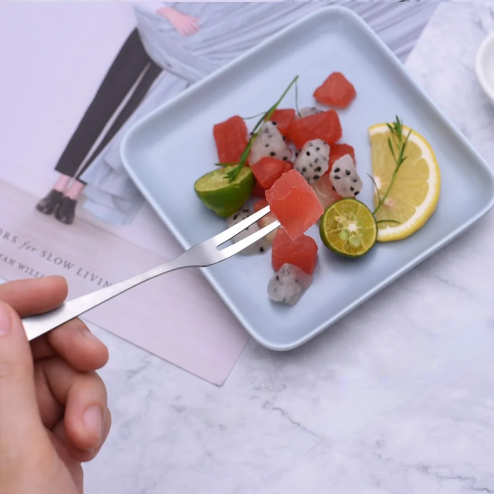 Dessert Fork Set Stainless Steel Fruit Fork Ice Cream Cake Tea For Home Tea Party Mirror Tableware 10 Pieces
