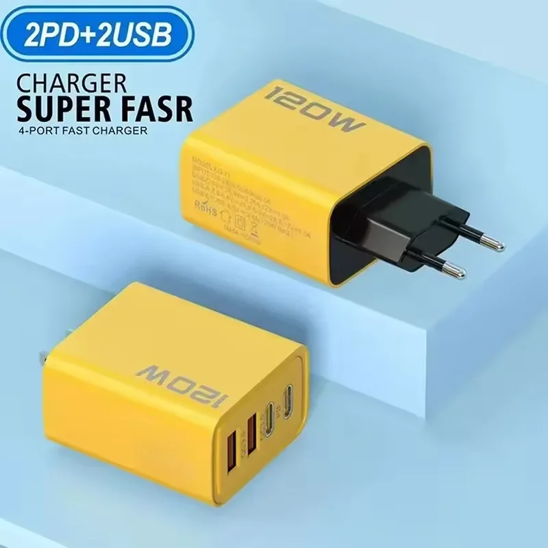 120W Fast Charging 4 Ports Phone Charger QC3.0 USB Type C Chargers Dual PD USB EU/US Plug Wall Adapter For iPhone Samsung 2026 2