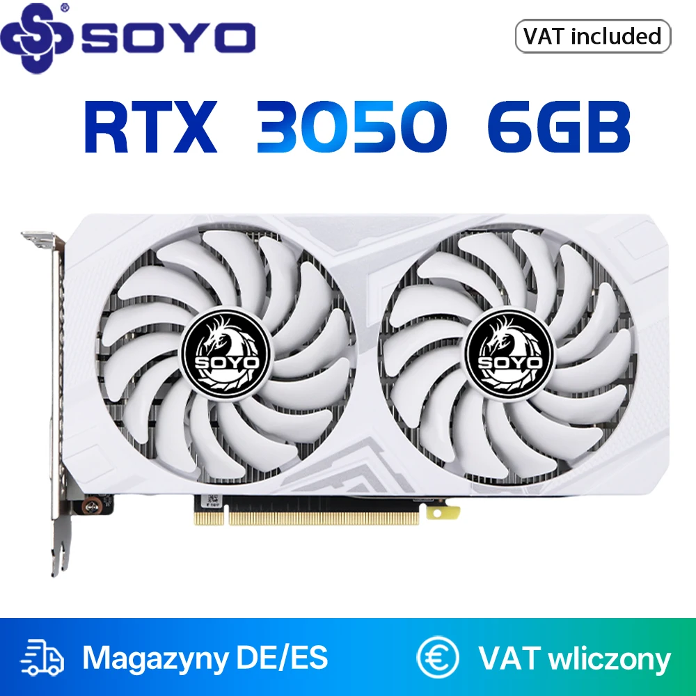 Karty graficzne SOYO RTX 3050 6G GDDR6 GPU NVIDIA Komponenty komputerowe PCI Express X16 4.0 Karta graficzna do gier RTX3050 Nowa