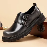 British Cowhide Platform Metal Buckle Leather Shoes for Men Designer Soft-soled Men's Wedding Shoes Fashion Business Shoe Male 1