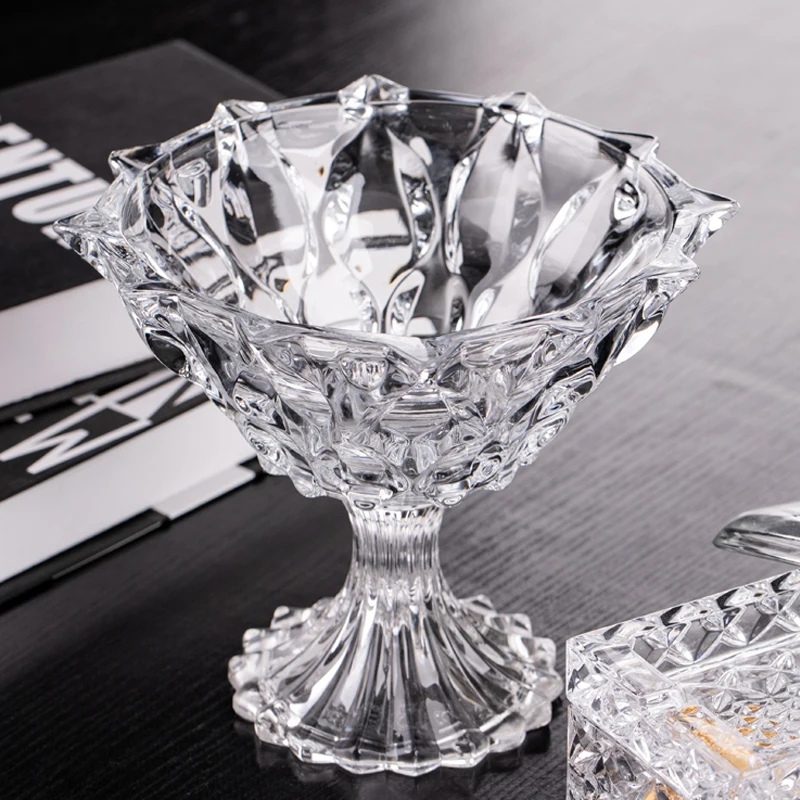 European-style Crystal Glass Ornaments with Lid Small Fruit Plate Home Living Room Large Storage Tank Home Decoration Sugar Tank 5