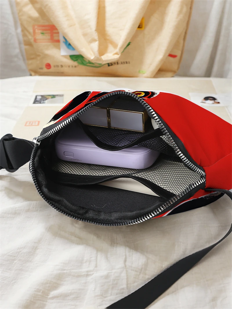 1pc,red framed cat fashionable adjustable crossbody bag, neutral sports waist bag, suitable for running