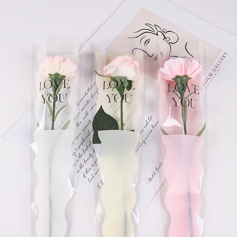 10pcs Single Rose Sleeves Flower Wrapping Bag Bouquet Packaging Bags Clear Cello