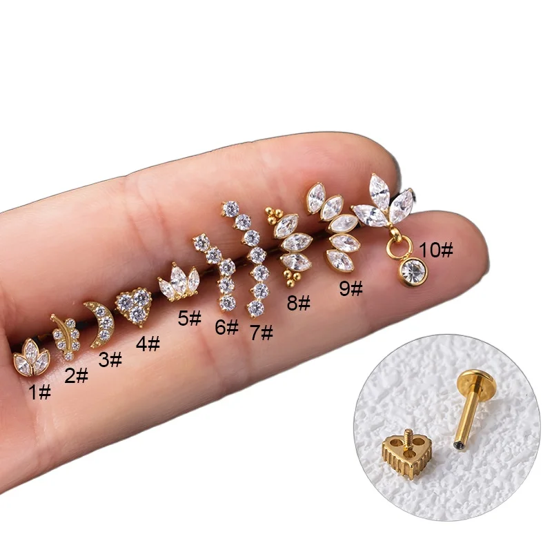 

1Piece 1.2*8mm Piercing Flat Rod G23 Titanium Stud Earring for Women Earring Zircon Crown Stud Earrings for Teens Ear Cuff