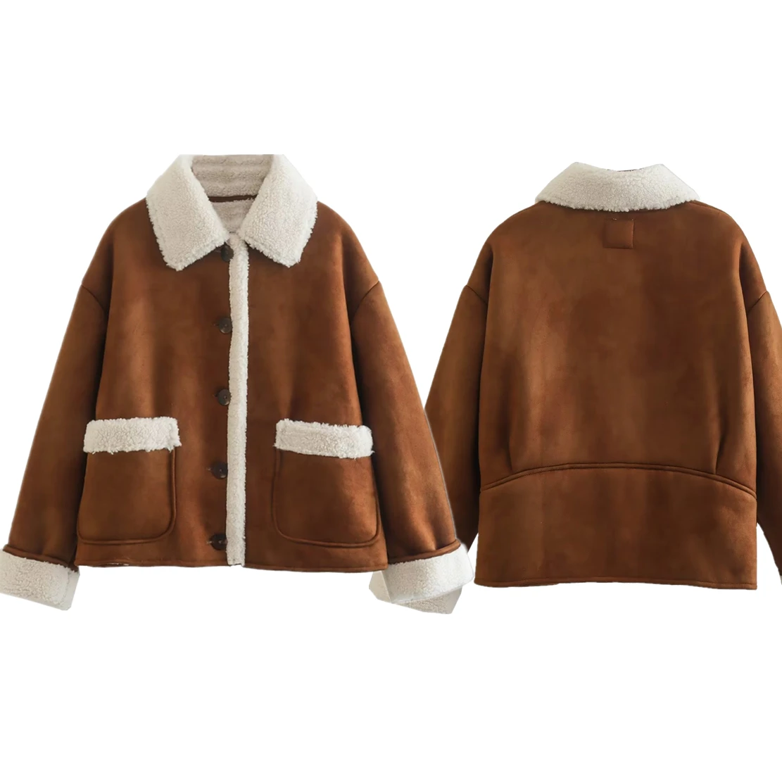 Withered British High Street Vintage Fleece Brown Coat Women's Winter Jacket Ladies