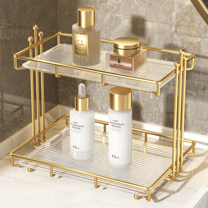 

Acrylic Bathroom Organizer Shelf Makeup Storage Rack Metal Cosmetic Lipstick Skincare Shampoo Desktop Holder Waterproof Home