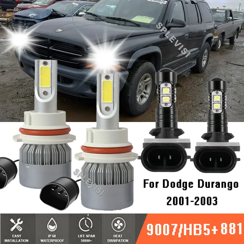 4x Headlight Fog Bulbs 9007 881  6000K White LED Conversion Kit For Dodge Durango 2001-2003  2001 2002 2003 4x headlight fog bulbs 9007 881 6000k white led conversion kit for dodge durango 2001 2003 2001 2002 2003