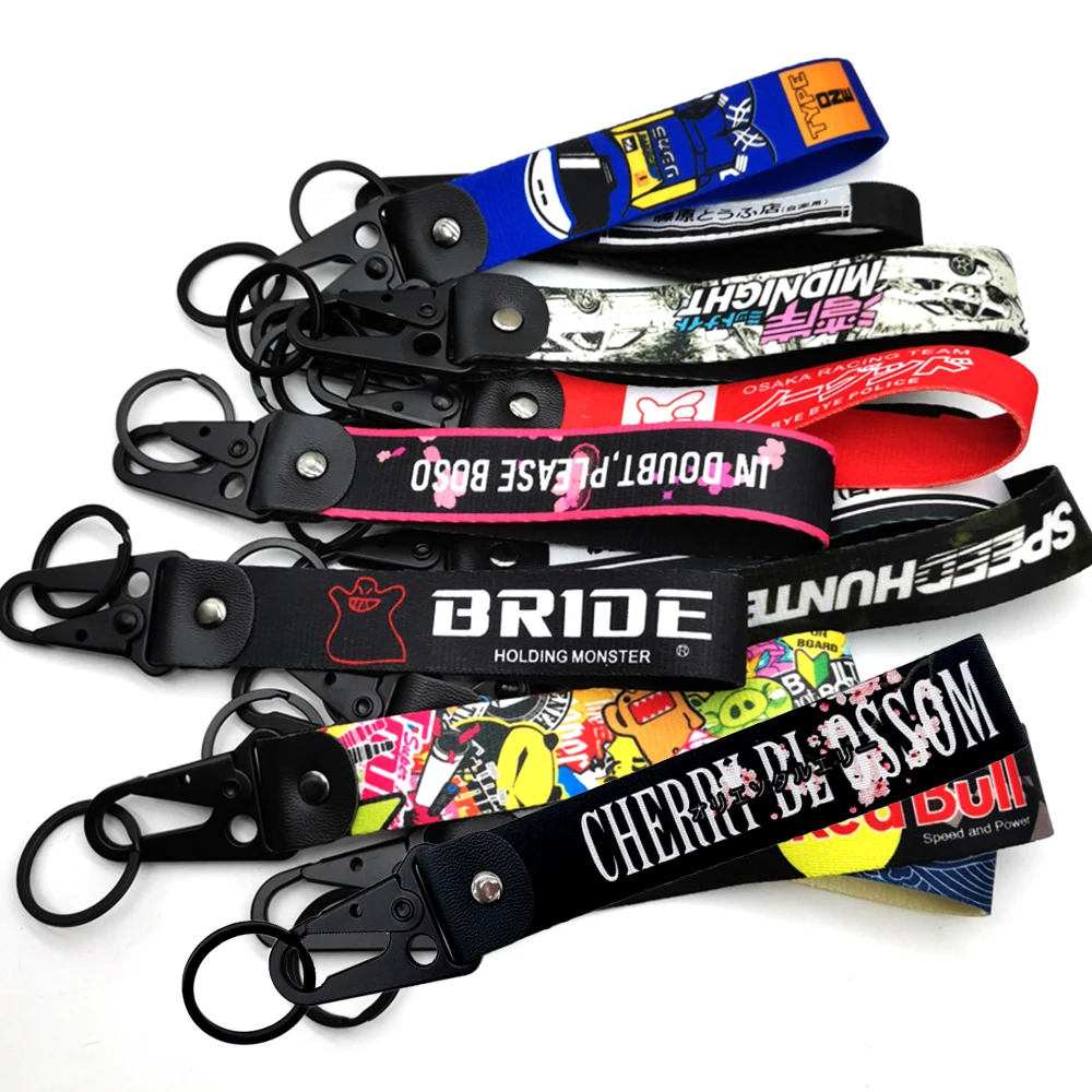 JDM Racing Keychain Car Style Wrist Key Chain Key Rings Holder Heat Transfer Process FOR BRIDE DOMO Accessories keychain climbing hook,metal keychain,mini wrench keychain,motorcycle keychain